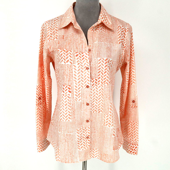Chicos Top 0 Womens Small 4 Pale Orange Ivory Non Iron Blouse Buttons Shirt - Picture 1 of 13